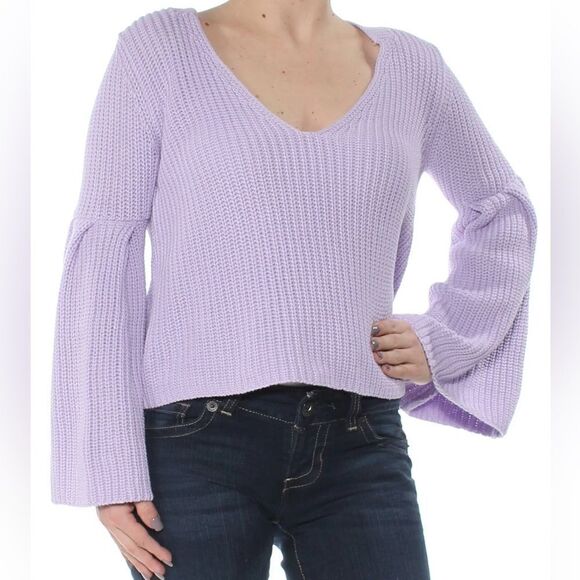 Free People Damsel Sweater Purple Bell Sleeve Cable Knit, Size M - Picture 9 of 14